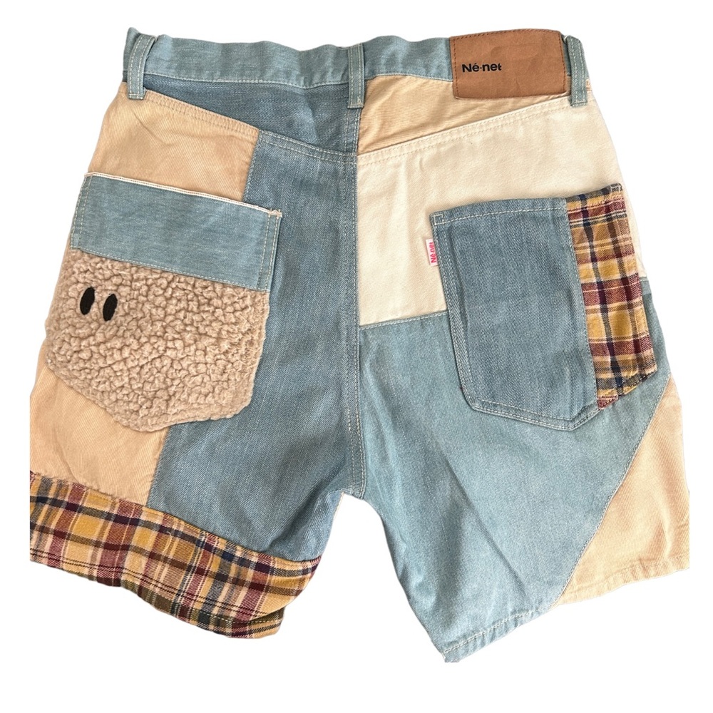 Issey Miyake N-Net Patchwork Denim Shorts Size 2 … - image 2